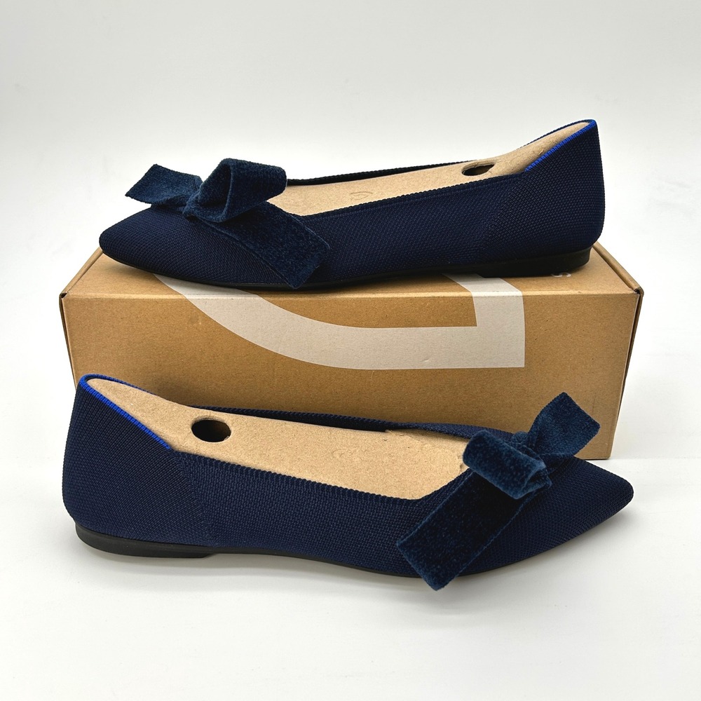 Rothy's The Bow Point II Size 9.5 Womens Flats Navy Blue Sustainable Knit NEW